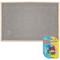 Prikbord incl. 25x punaises gekleurd - textiel - 60 x 80 cm - lichtgrijs