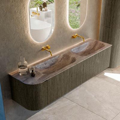 Badmeubel Mondiaz Kurve-Dlux | 175 cm | Meubelkleur Shadow | Wastafelkleur Oza | Solid surface | Dubbel / Rechts spoelbak | Zonder kraangat(en)