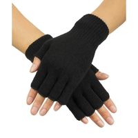Zwarte handschoenen vingerloos gebreid voor volwassenen unisex - thumbnail
