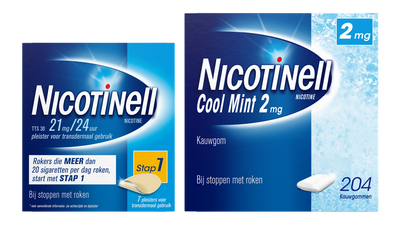 Nicotinell Combineer Pleister 21 mg (7st) en Kauwgom Cool Mint 2 mg (204st) -