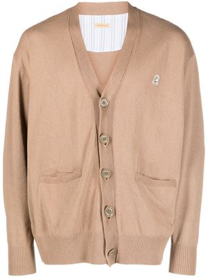 Undercover cardigan en coton à patch logo - Marron