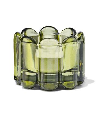 051 Theelichthouder Glas Ribbel Groen (groen)