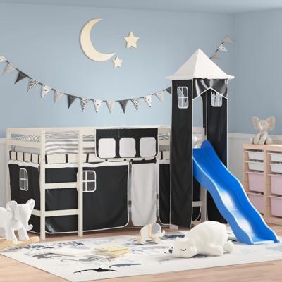 Kinderhoogslaper met toren 80x200 cm grenenhout wit en zwart