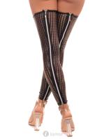 * 7-HEAVEN Zwarte Wetlook Jarretelkousen met rits, S574