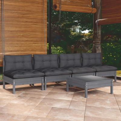 5-delige Loungeset met antracietkleurige kussens grenenhout