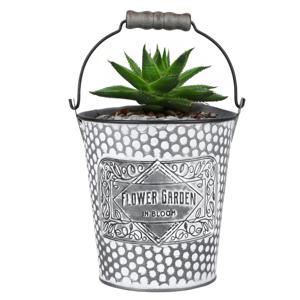 Plantenpot/bloempot emmer voor buiten - zink - zilver - D12.5 x H13 cm