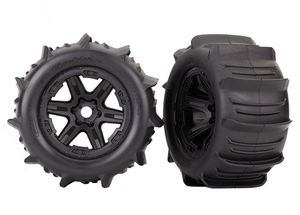 Tires & wheels, assembled, glued (black 3.8" wheels, paddle tires, foam inserts) (2) (TSM rated)