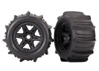 Tires & wheels, assembled, glued (black 3.8" wheels, paddle tires, foam inserts) (2) (TSM rated) - thumbnail