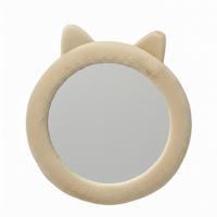 H&S Collection Spiegel Dier / Wandspiegel - rond - 31 cm - kinderkamer - bruin - met oortjes - pluch