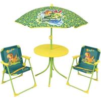 FUN HOUSE Jurassic Dinosaur tuinmeubelen - 1 tafel 46 x ø46 cm, 2 stoelen 53 x 38,5 x 37,5 cm en 1 parasol 125 x ø100 cm