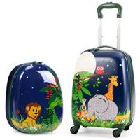 2-Delige Kinderkoffer + Rugzak Kindertrolley van Kunststof Kinderbagage Kinderkofferset Bagage voor Jongens en Meisjes Blauw