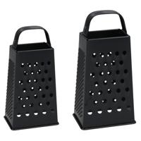 Keuken en kaas rasp set - 2x stuks - zwart - 4-zijdig - 23 en 18 cm - RVS