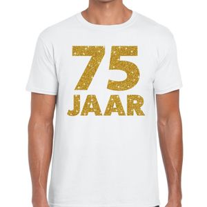 75 jaar goud glitter verjaardag/jubileum kado shirt wit heren