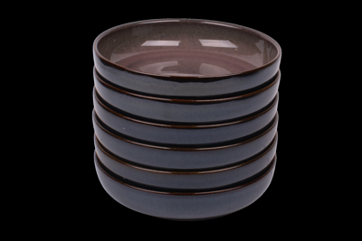 Set van 6 diepe borden - 18 cm - Vila Nova - blauw met roze - Portugees stoneware
