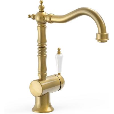 Wastafelkraan Tres Clasic | Opbouw | Draaibare uitloop | Mengkraan | Hoog model | 1-hendel | Vintage | Messing oud