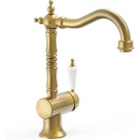 Wastafelkraan Tres Clasic | Opbouw | Draaibare uitloop | Mengkraan | Hoog model | 1-hendel | Vintage | Messing oud