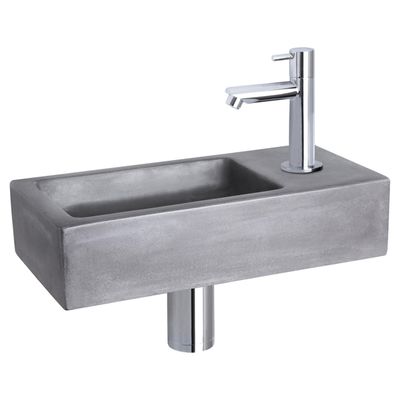 Differnz Ravo fonteinset - 38.5x18.5x9cm - Rechthoek - 1 kraangat - Recht chromen kraan - beton donkergrijs 38.401.00