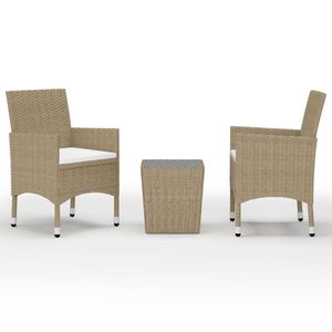 vidaXL 3-delige Bistroset poly rattan en gehard glas beige