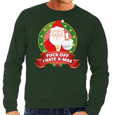Foute kersttrui groen Fuck Off I Hate X-mas middelvinger heren Foute kersttrui groen Fuck Off I Hate X-mas middelvinger heren