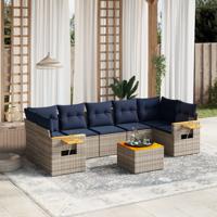 8-delige Loungeset met kussens poly rattan grijs