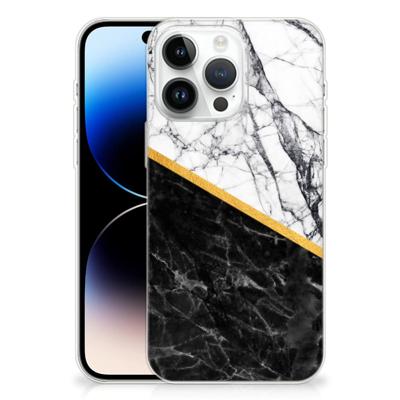 iPhone 14 Pro Max | TPU | Siliconen hoesje | Marmer Wit Zwart - Origineel Cadeau Man