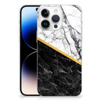 iPhone 14 Pro Max | TPU | Siliconen hoesje | Marmer Wit Zwart - Origineel Cadeau Man