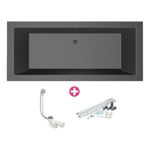 Ligbad Xenz Society | Inbouw | 175x80 cm | Incl.Badafvoer | Met overloop | Acryl | Zwart mat