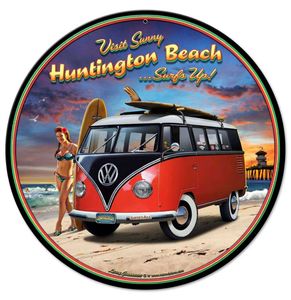 Volkswagen VW Huntington Beach Surfs Up Metalen Bord 36 cm