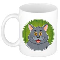 Kat mok - grijs - keramiek - 300 ml - kinder beker poes