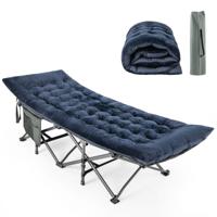 Katoenen Veldbed Kussen 7 cm Dikke Matras met 4 Bevestigingsbanden Multifunctioneel voor Campingbed Ligstoel Tuinligstoel Marineblauw