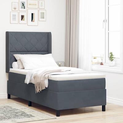 Boxspringbed met matras fluweel donkergrijs 100x200 cm