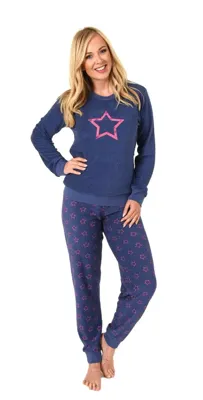 N dames pyjama badstof - Star - Warme winter pyjama