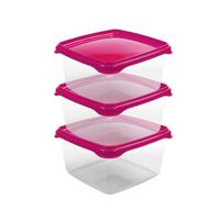 Vershoudbakjes Hega - set van 3x stuks - 1.3 liter - transparant/roze - L16 x B16 x H11 cm - thumbnail