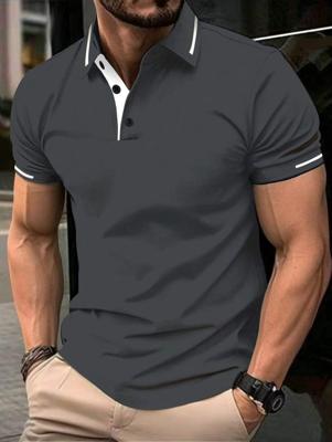 Bon&Bon Men's Geometric Textured Short Sleeve Polo Shirt - Black Grey / S