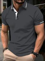 Bon&Bon Men's Geometric Textured Short Sleeve Polo Shirt - Black Grey / S