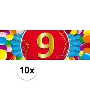 10x 9 Jaar leeftijd stickers verjaardag versiering   -