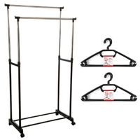 Kledingrek met kleding hangers - dubbele stang - kunststof/metaal - zwart - 80 x 42 x 170 cm - thumbnail