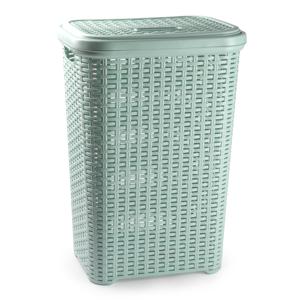 PlasticForte Wasmand met deksel - 60 liter - lichtgroen - rotan - kunststof - L35 x B43 x H62 cm