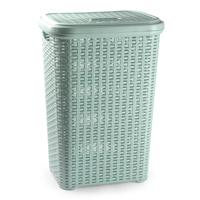 PlasticForte Wasmand met deksel - 60 liter - lichtgroen - rotan - kunststof - L35 x B43 x H62 cm