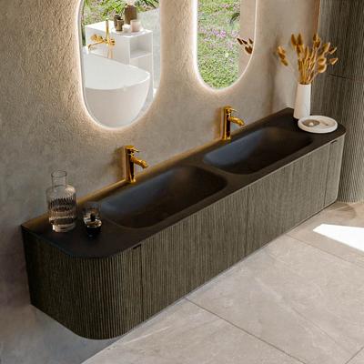 Badmeubel Mondiaz Kurve | 190 cm cm | Meubelkleur Shadow | Wastafelkleur Urban | Solid surface | Wasbak beiden zijden spoelbak | 2 kraangaten