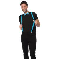 Carnaval verkleedset bretels en strik - licht blauw - volwassenen/unisex - feestkleding accessoires