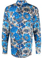 Moschino chemise en soie à fleurs - Bleu