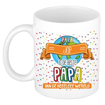 Naam mok papa Jop - wit - de beste - keramiek - 300 ml - Vaderdag/verjaardag