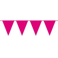 Vlaggenlijn met Feestvlaggetjes in XL formaat - fuchsia roze - 10 meter - plastic - versiering