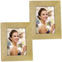 Zep Fotolijstje goud met glitters - 2x stuks - hout - 21 x 25 cm - geschikt voor foto van 15 x 20 cm