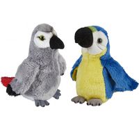 Papegaaien serie pluche knuffels 2x stuks -Blauwe en Grijze van 15 cm - Vogel knuffels