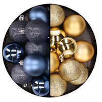 24x stuks kunststof kerstballen mix van donkerblauw en goud 6 cm