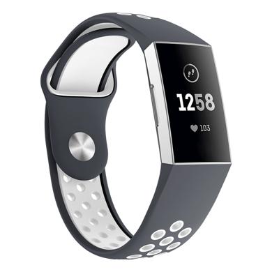 Twee kleuren ronde gat siliconen pols Band Watch Band voor Fitbit Charge 3 pols riem grootte: 145-210mm (grijs wit)