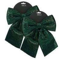 Kerst strik ornament - 2x - groen - 24 x 28 cm - polyester pailletten - kerststrik - kerstversiering