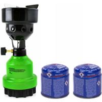 Camping kookstel/kookpit - metaal - groen - incl. 2x gas navulling priktank - Koken - Campinggas